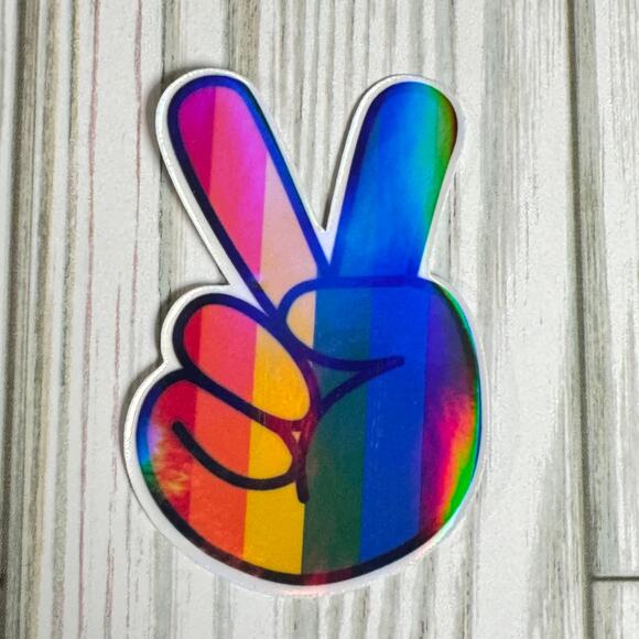 Waterproof Vinyl Sticker "Rainbow Peace Sign" LGBTQ Sticker - Picture 1 of 2
